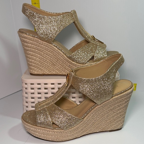 MICHAEL Michael Kors Shoes - Micheal kors size 8 Sparkling Gold 5” Wedge zip up Sandals fc5. Stunning!!!